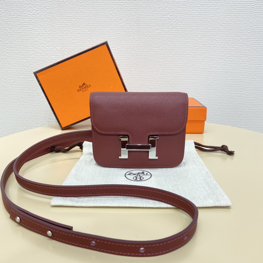 Hermes Constance Slim Wallet Belt Bag In Bordeaux Epsom Leather